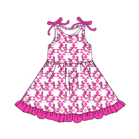 Baby Girls Bows Sleeveless Shoes Aztec Western Ruffle Knee Length Dresses Preorder