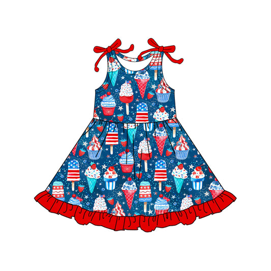 Baby Girls Popsicle Ice Cream 4th of July Ruffle Knee Length Dresses Preorder