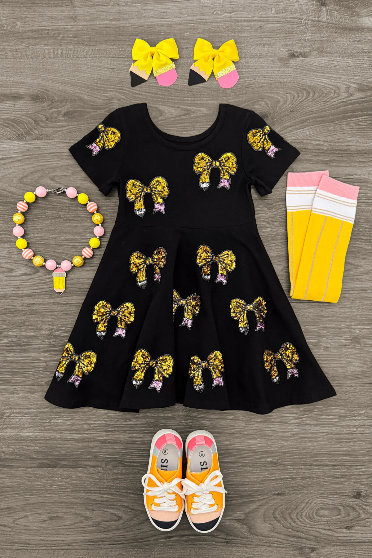 Baby Girls Pencil Bows Back to School Knee Length Dresses Preorder