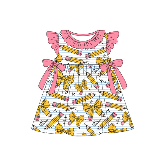Baby Girls Pencils Stripe Collar Back to School Bows Knee Length Dresses Preorder