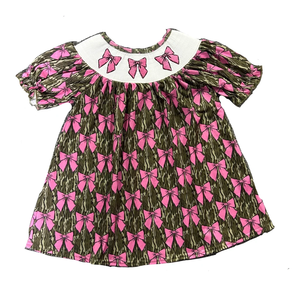 Baby Girls Southern Olive Camo Bows Knee Length Dresses Preorder