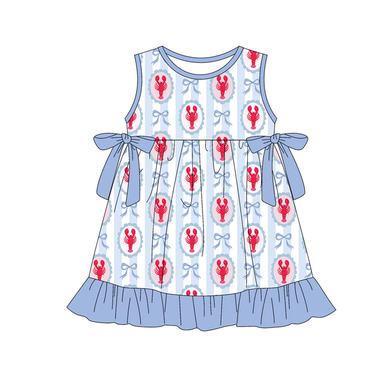 Baby Girls Bows Crayfishes Stripe Ruffle Knee Length Dresses Preorder