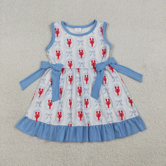 Sibling Baby Girls Bows Crayfishes Tunic Ruffle Shorts Clothes Set Ruffle Knee Length Dresses