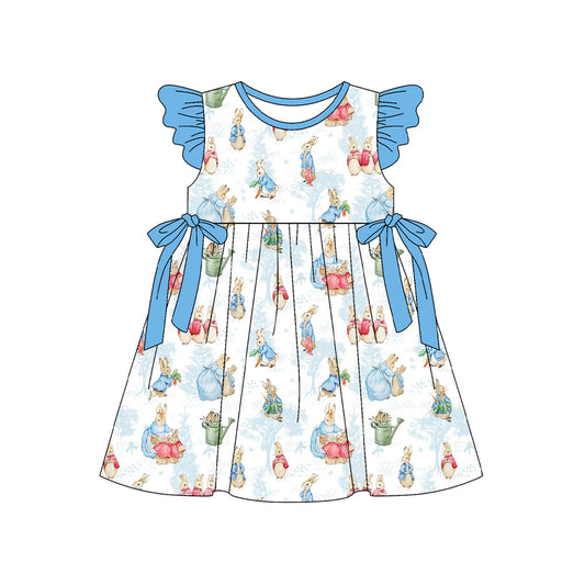 Baby Girls Flutter Sleeve Rabbits Bows Easter Knee Length Dresses Preorder