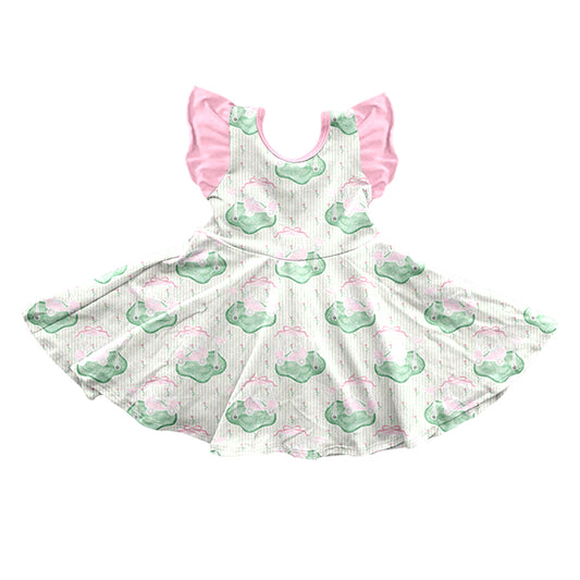 Baby Girls Flutter Sleeve Bows Golf Trucks Knee Length Dresses Preorder