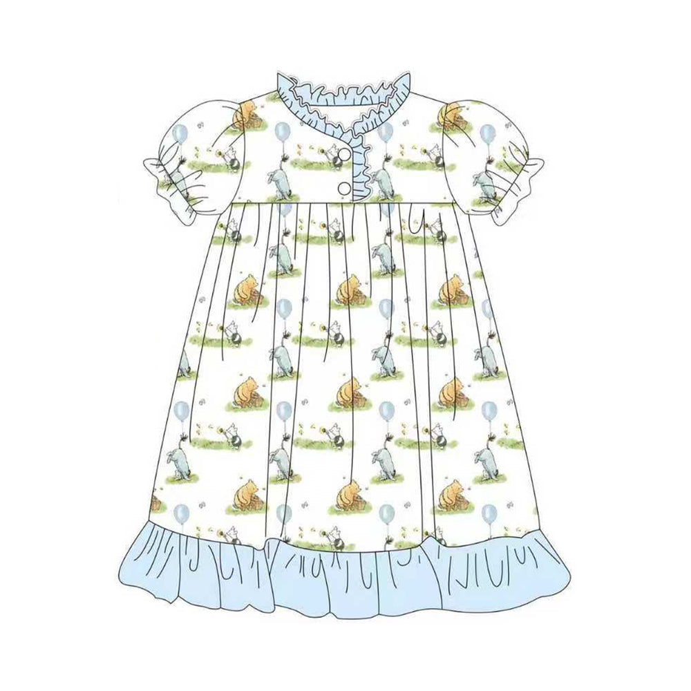 Baby Girls Bears Balloons Button Ruffle Knee Length Dresses Preorder