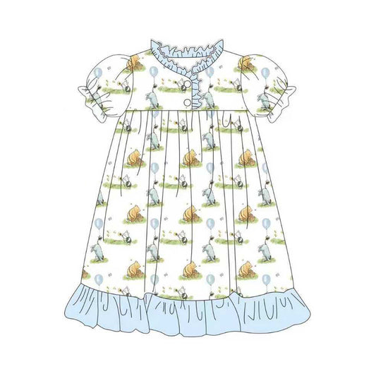 Baby Girls Bears Balloons Button Ruffle Knee Length Dresses Preorder