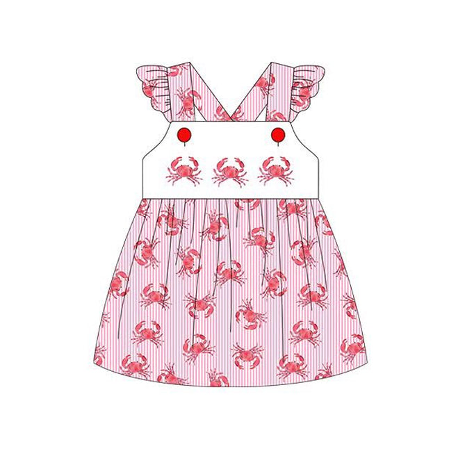 Baby Girls Flutter Sleeve Crabs Stripe Knee length Dresses Preorder