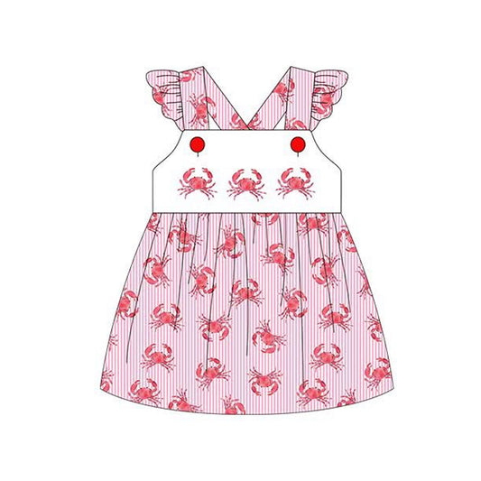 Baby Girls Flutter Sleeve Crabs Stripe Knee length Dresses Preorder