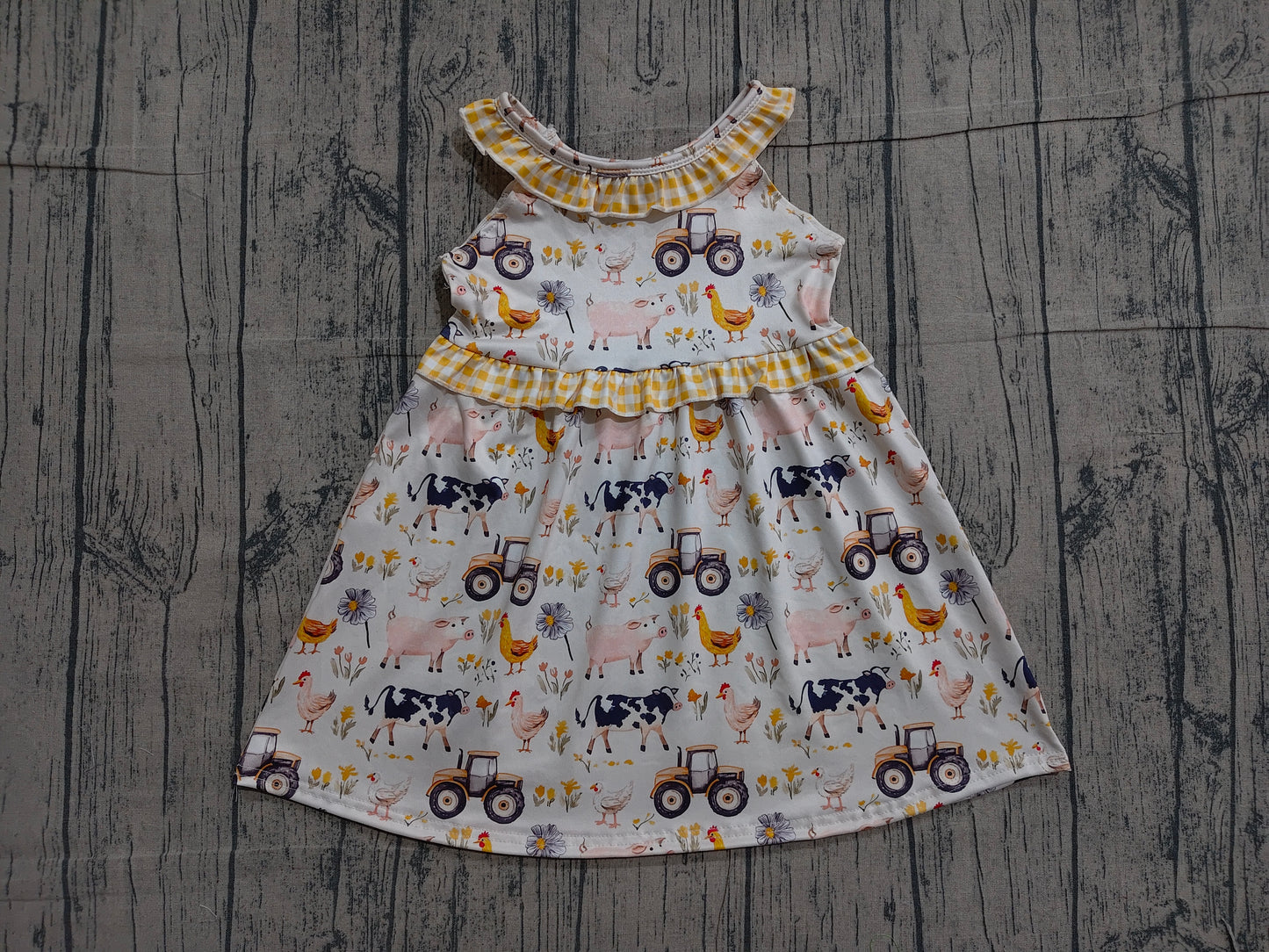 Baby Girls Sleeveless Cows Trucks Farm Knee Length Dresses