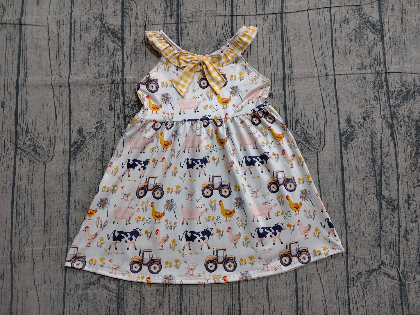 Baby Girls Sleeveless Cows Trucks Farm Knee Length Dresses
