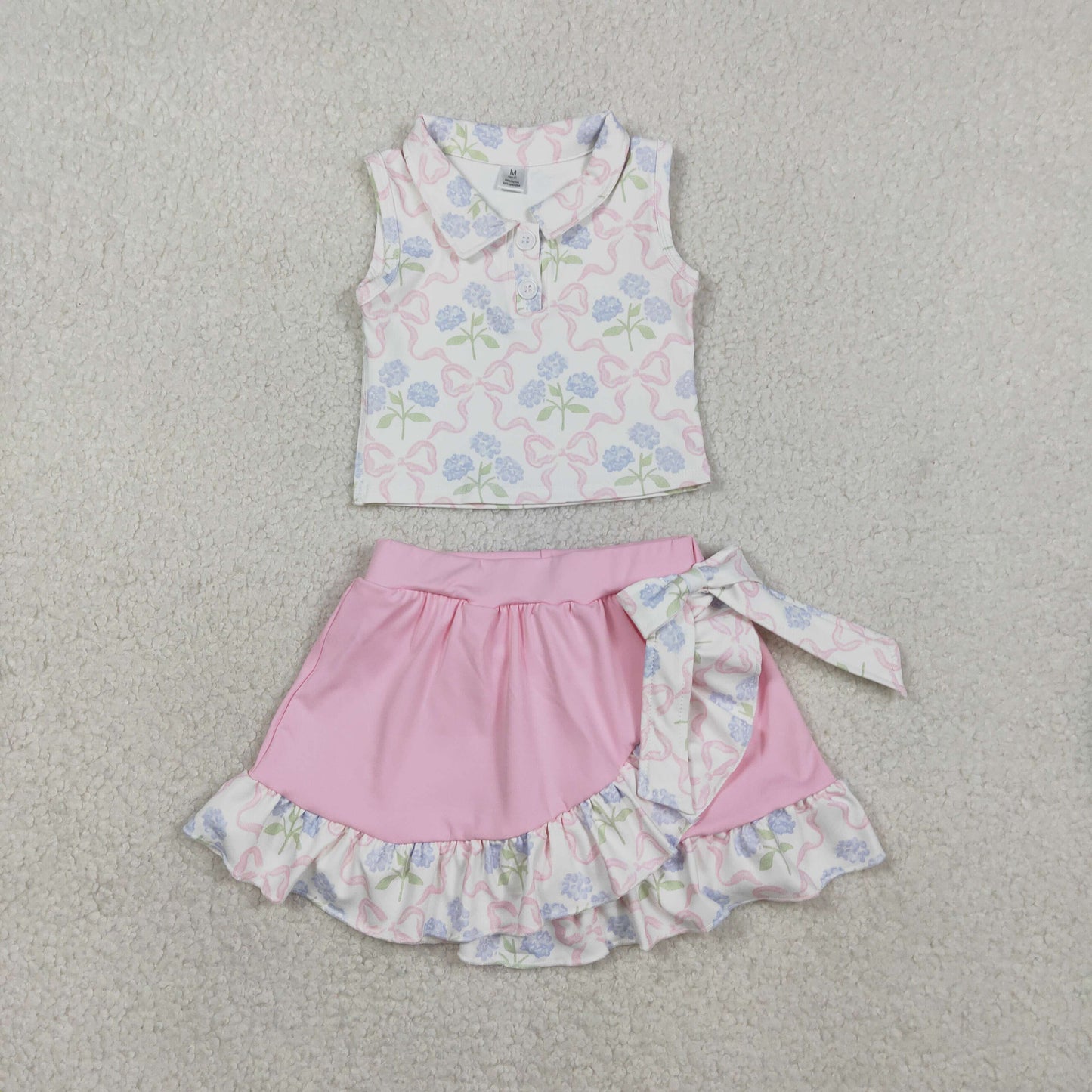 Baby Girls Bows Flowers Button Vest Top Ruffle Skirt Shorts Yoga Active Clothes Sets