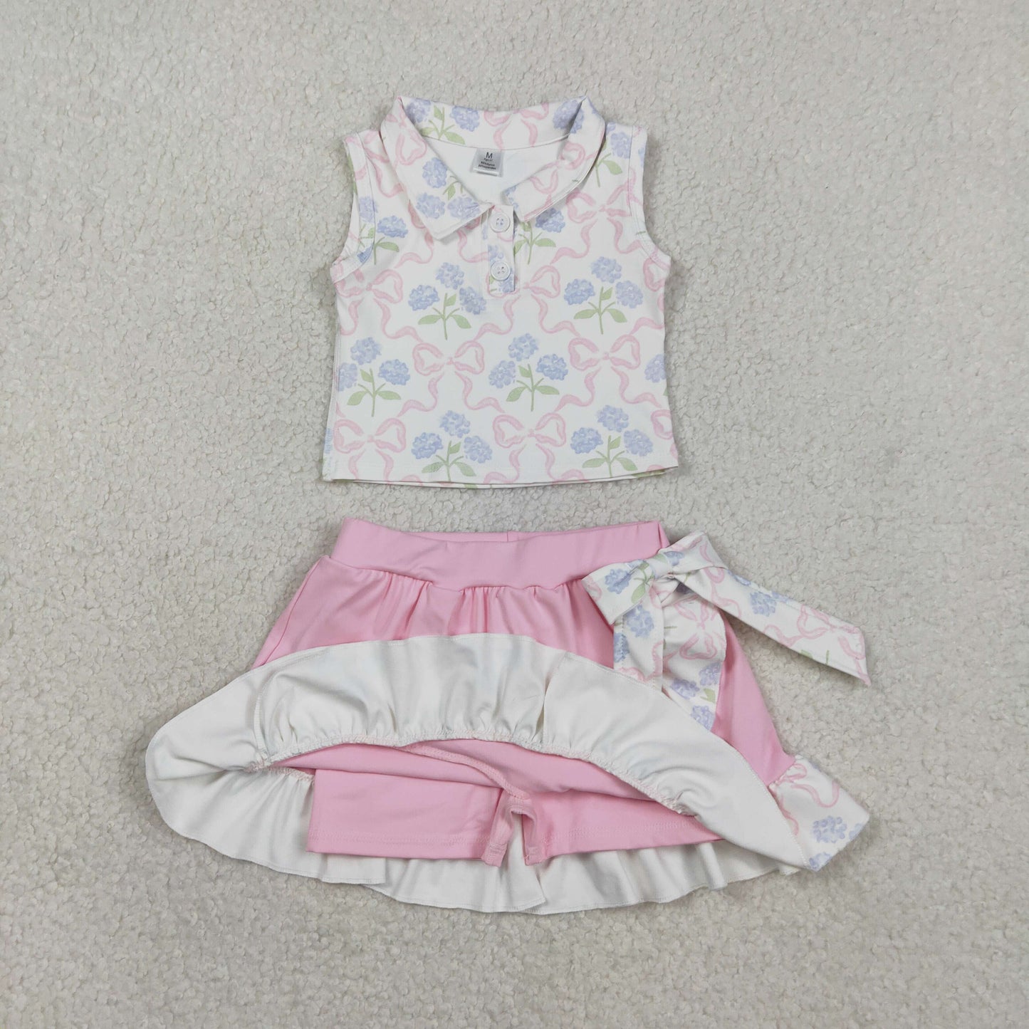 Baby Girls Bows Flowers Button Vest Top Ruffle Skirt Shorts Yoga Active Clothes Sets