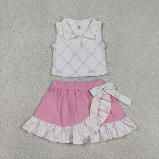 Baby Girls Pink Bows Checked Button Top Ruffle Skirt Shorts Yoga Clothes Sets