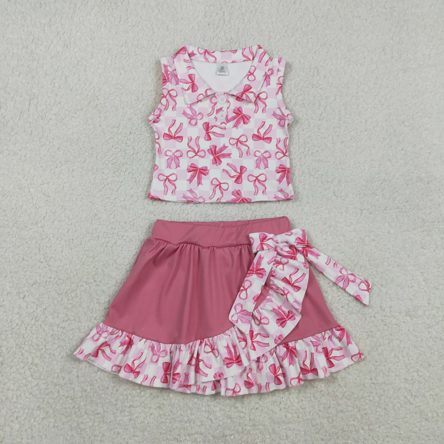 Baby Girls Bows Checked Button Top Ruffle Skirt Shorts Yoga Active Clothes Sets