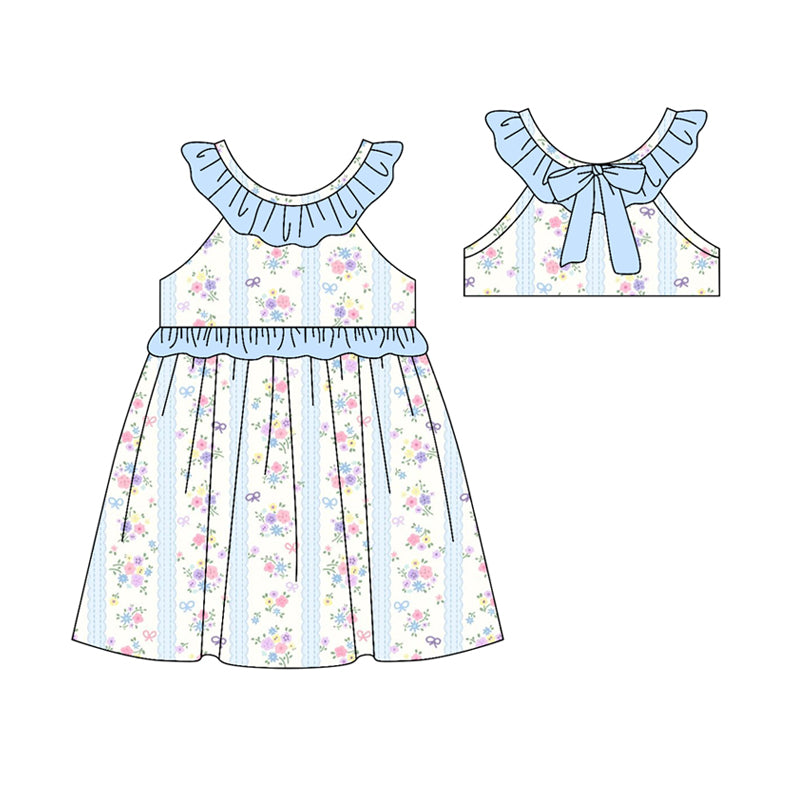 Baby Girls Flowers Stripe Collar Knee Length Dresses Preorder