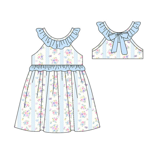 Baby Girls Flowers Stripe Collar Knee Length Dresses Preorder