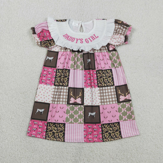 Sibling Smocked Daddy's Girl Bows Deer Checked Hunting Knee Length Dress Ruffle Rompers