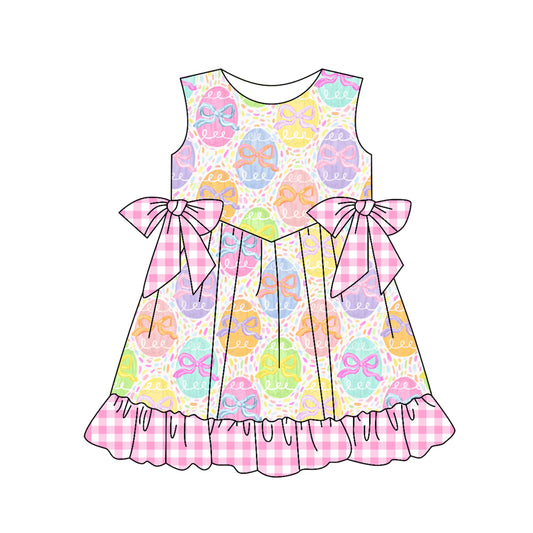 Baby Girls Eggs Bows Easter Ruffle Knee Length Dresses