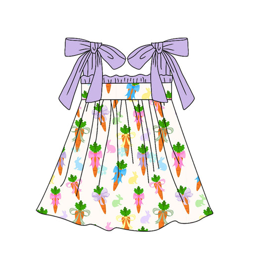 Baby Girls Strap Carrots Rabbits Easter Ruffle Knee Length Dresses