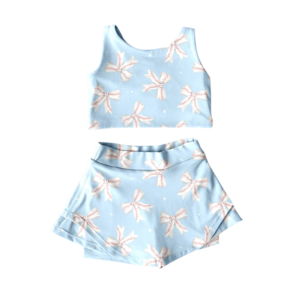 Baby Girls Baseballs Bows Vest Top Skirt Shorts Yoga Active Clothes Sets Preorder