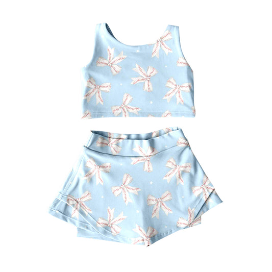 Baby Girls Baseballs Bows Vest Top Skirt Shorts Yoga Active Clothes Sets Preorder