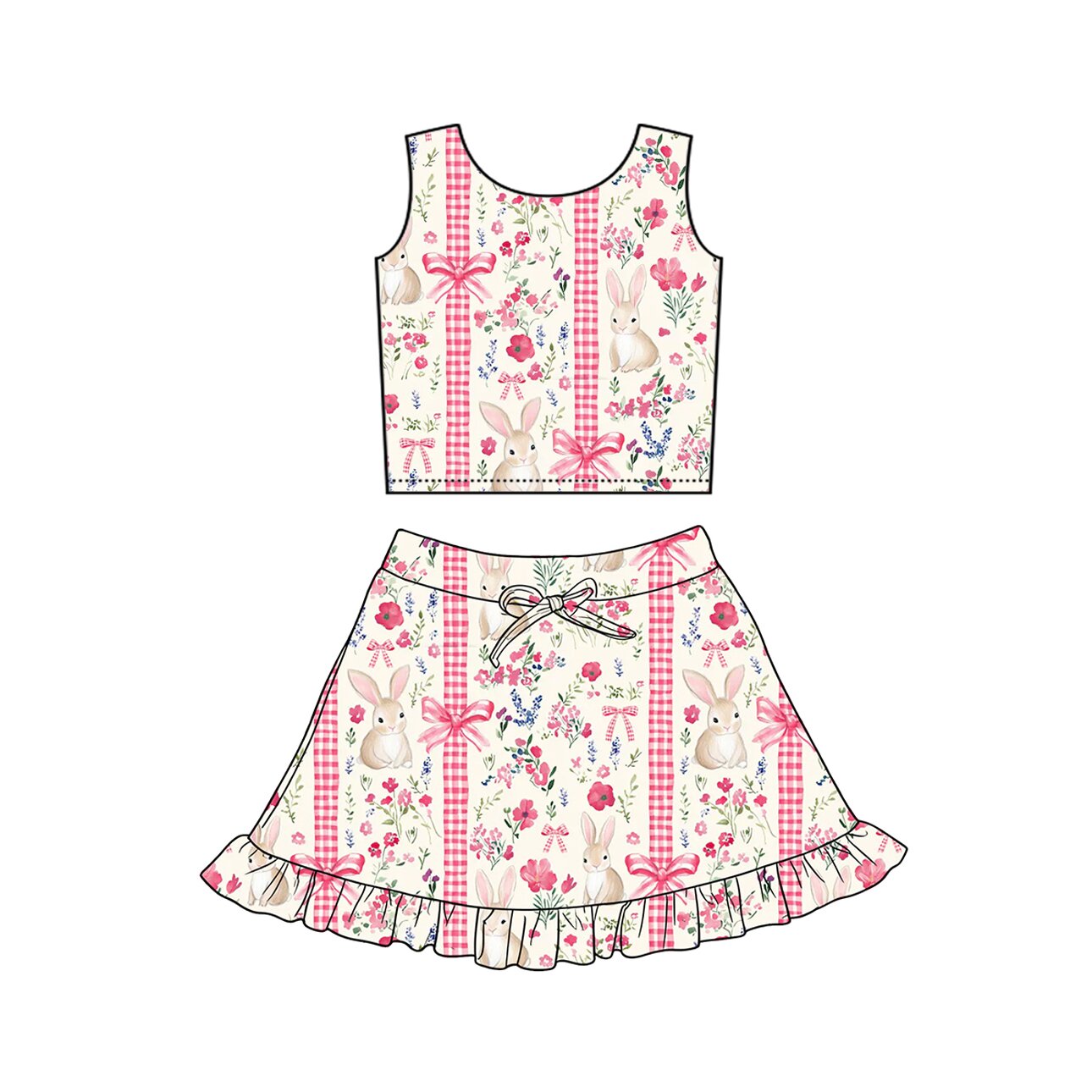 Baby Girls Rabbits Flowers Stripe Vest Ruffle Skirt Shorts Yoga Active Clothes Sets Preorder