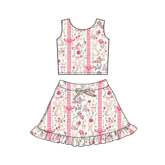 Baby Girls Rabbits Flowers Stripe Vest Ruffle Skirt Shorts Yoga Active Clothes Sets Preorder