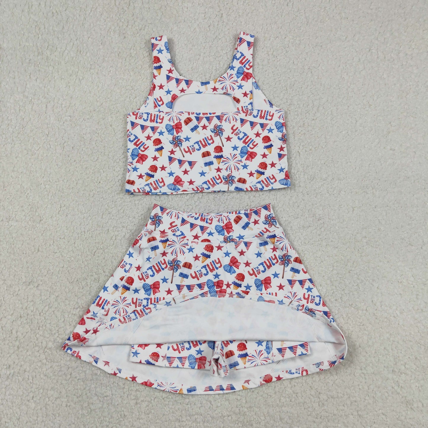 Baby Girls Bows Popsicle Stars Vest Skirt Shorts 4th of July Yoga Active Clothes Sets