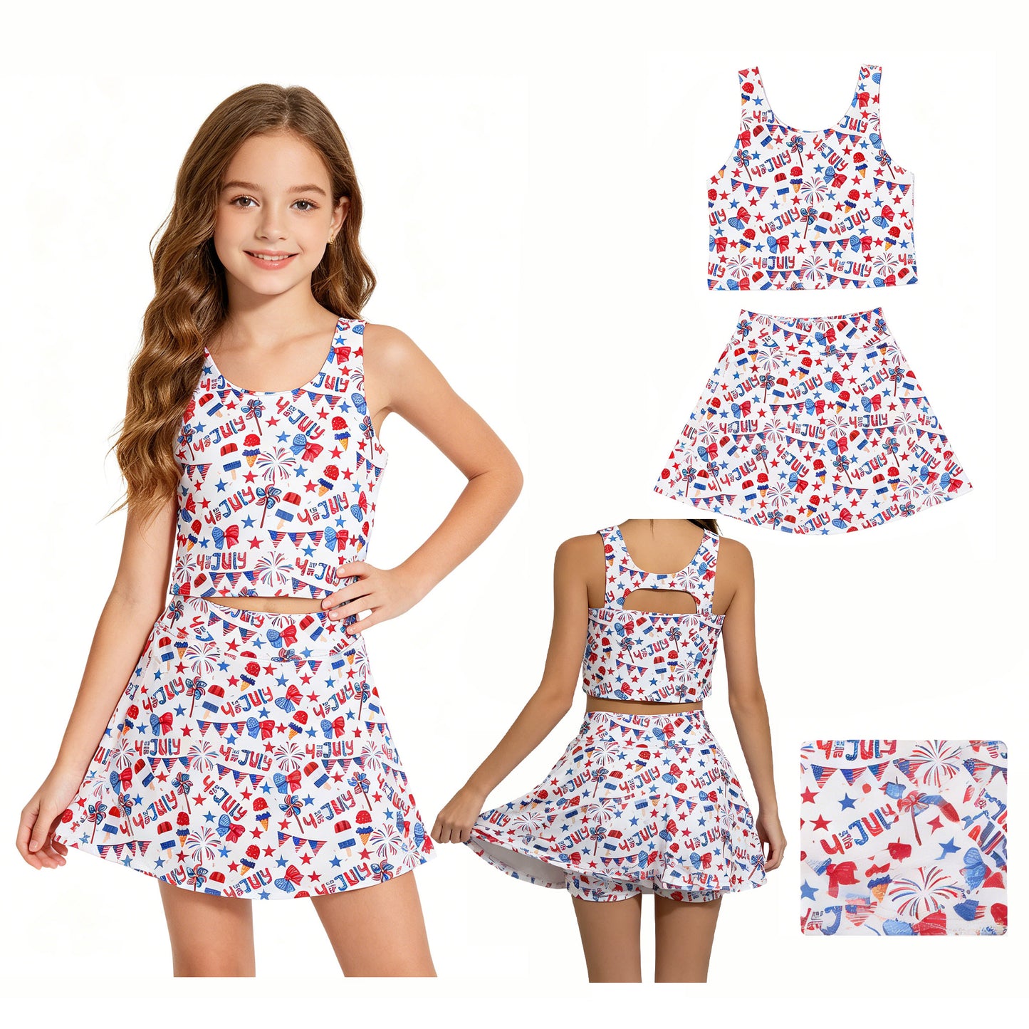 Baby Girls Bows Popsicle Stars Vest Skirt Shorts 4th of July Yoga Active Clothes Sets