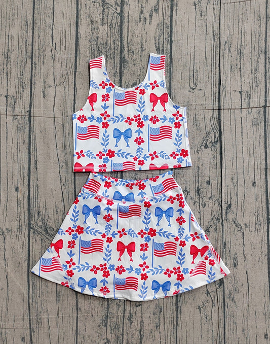 Baby Girls Flower Flags Vests Skirt Short 4th of July Yoga Active Clothes Sets Preorder