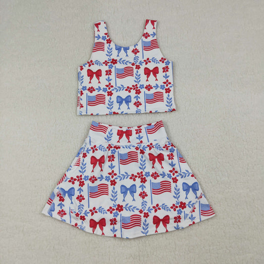 Baby Girls Flower Flags Vests Skirt Short 4th of July Yoga Active Clothes Sets