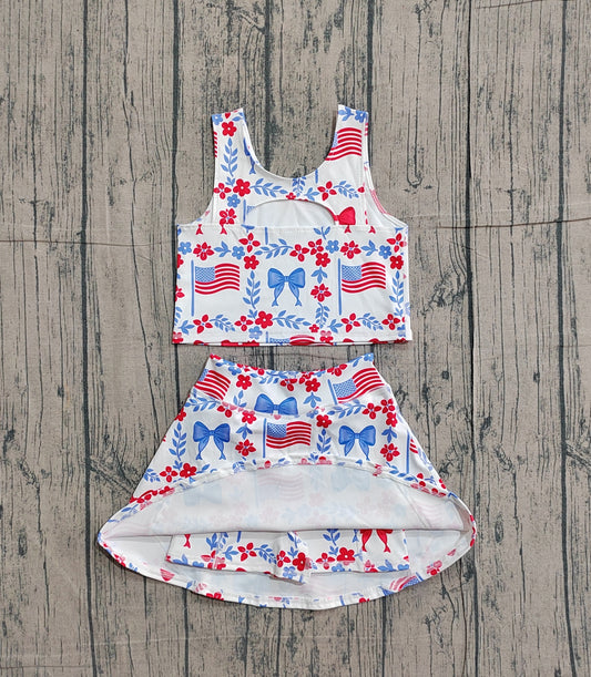 Baby Girls Flower Flags Vests Skirt Short 4th of July Yoga Active Clothes Sets Preorder