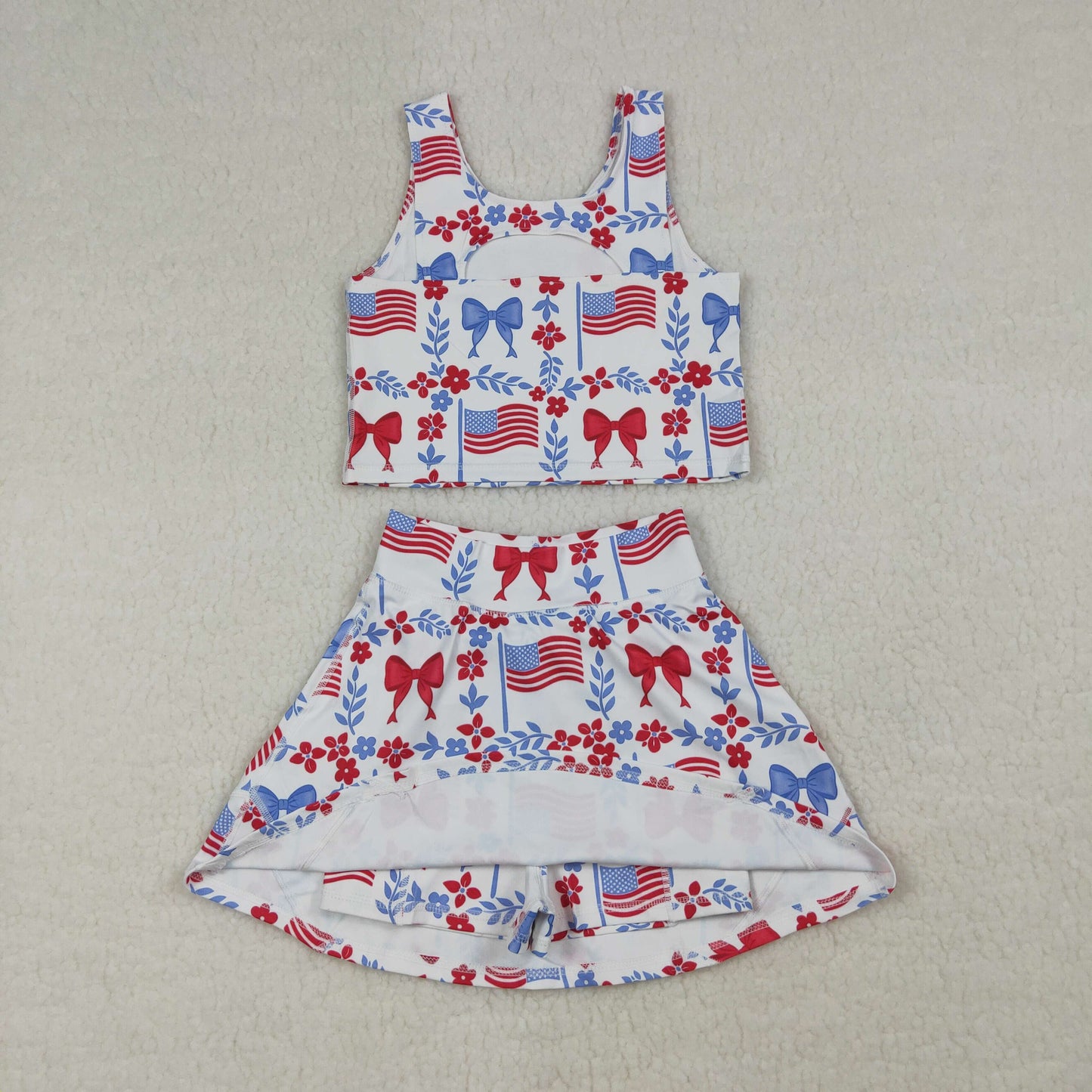 Baby Girls Flower Flags Vests Skirt Short 4th of July Yoga Active Clothes Sets