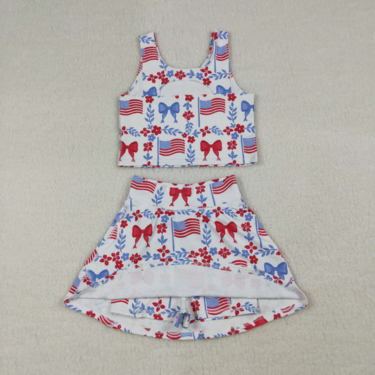 Baby Girls Flower Flags Vests Skirt Short 4th of July Yoga Active Clothes Sets
