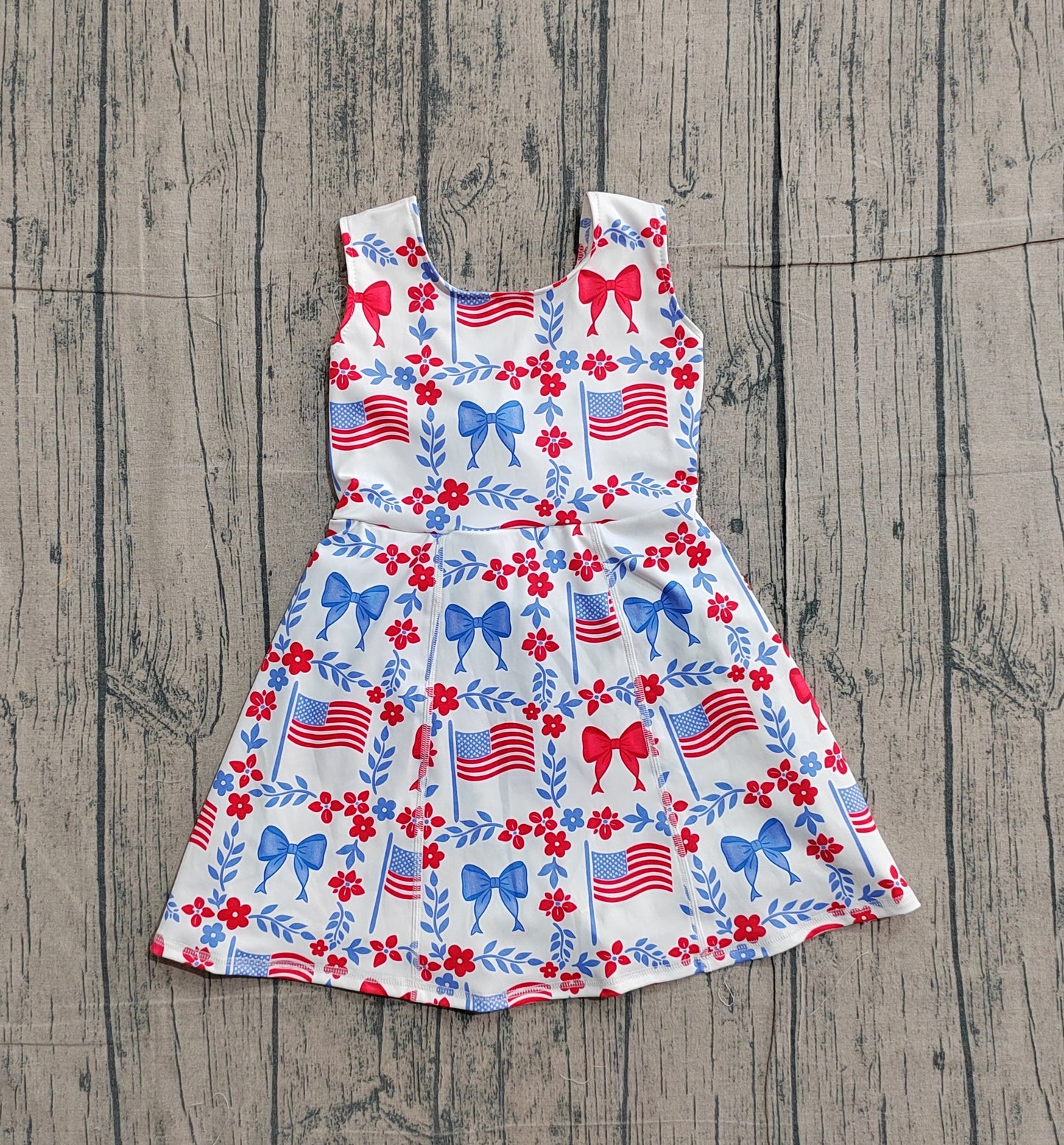 Baby Girls Flower Flags 4th of July Yoga Active Shorts Knee Length Dress