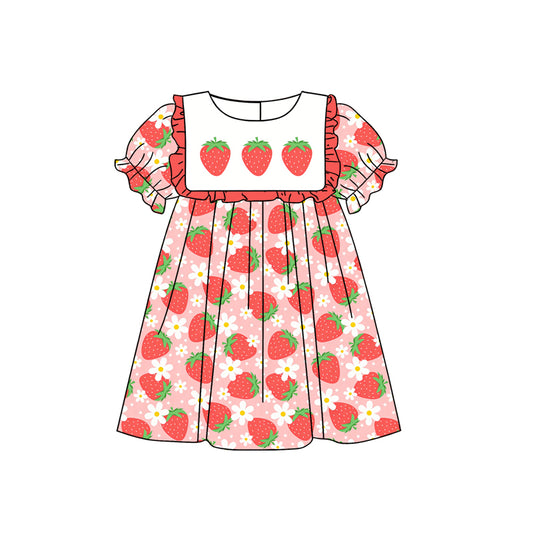 Baby Girls Short Ruffle Sleeve Flowers Strawberry Knee Length Dresses