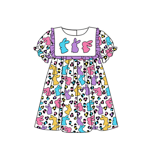 Baby Girls Colorful Rabbits Leopard Easter Knee Length Dresses