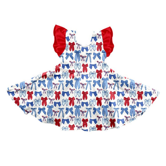 Baby Girls Red Blue Bows Plaid 4th of July Knee Length Dresses