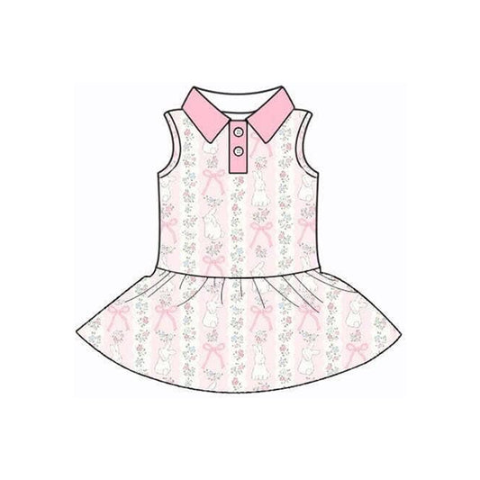 Baby Girls Sleeveless Flowers Rabbits Stripe Easter Yoga Active Knee Length Dresses Preorder