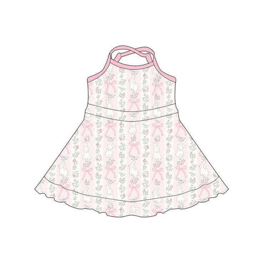 Baby Girls Strap Flowers Rabbits Stripe Easter Yoga Active Shorts Knee Length Dresses Preorder