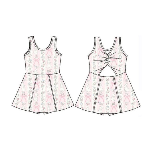 Baby Girls Flowers Rabbits Stripe Easter Yoga Active Shorts Knee Length Dresses Preorder