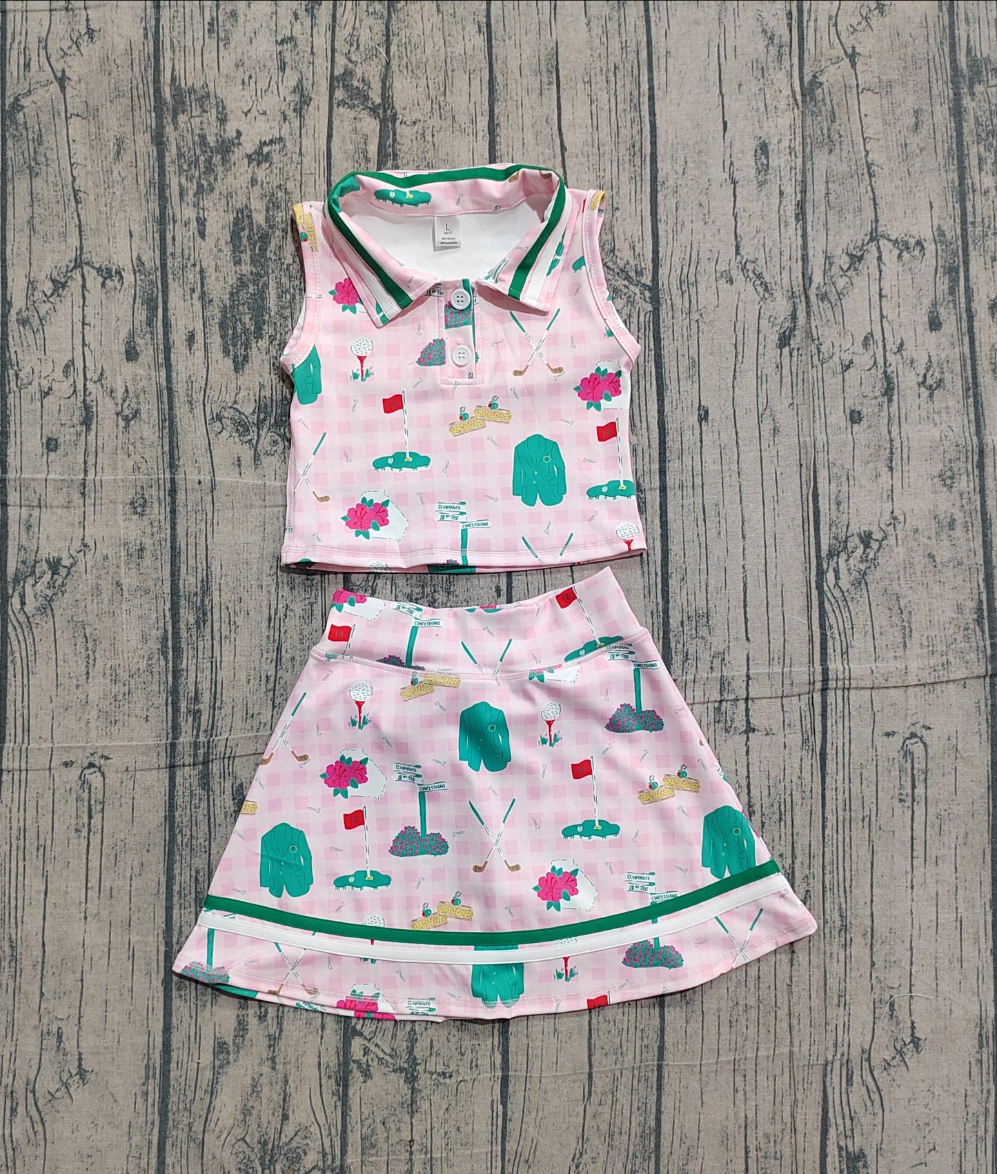 Baby Girls Pink Checked Golf Flags Button Top Skirt Short Yoga Active Clothes Sets Preorder
