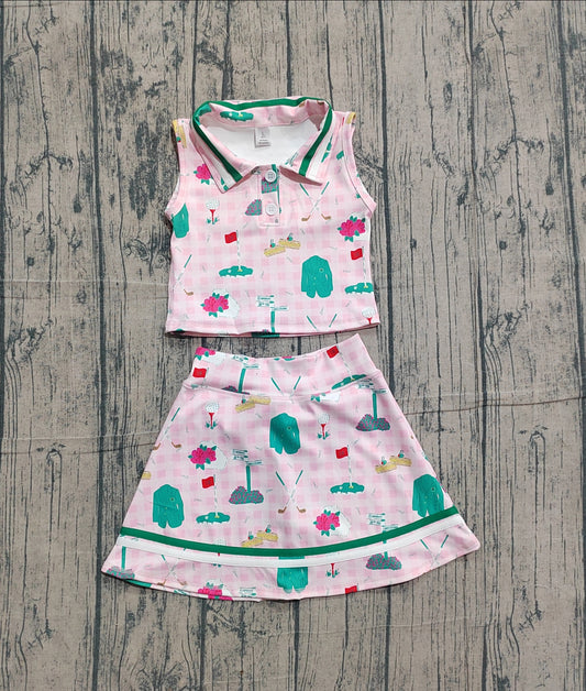 Baby Girls Pink Checked Golf Flags Button Top Skirt Short Yoga Active Clothes Sets Preorder