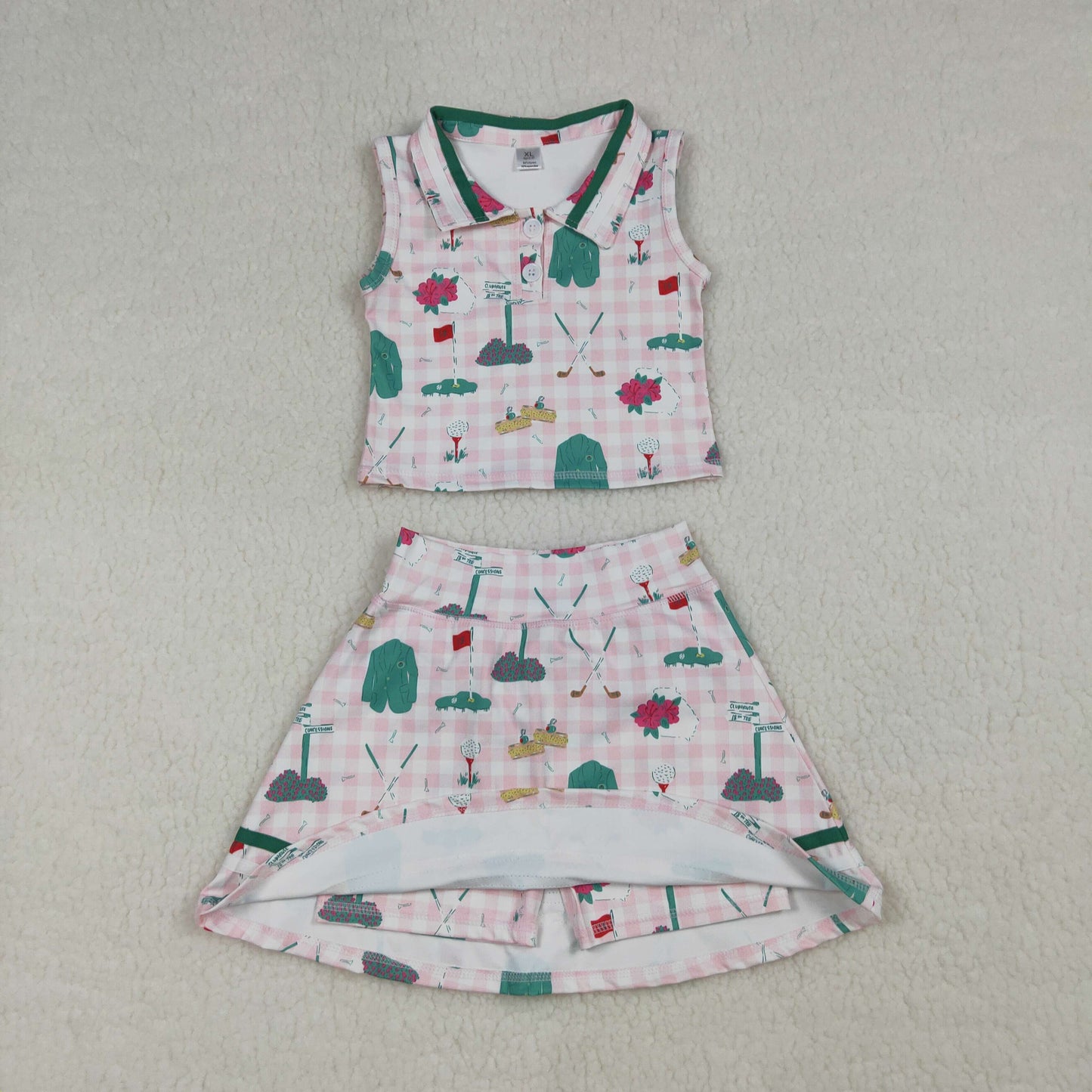Sibling Baby Girls Pink Checked Flowers Golf Tunic Ruffle Skirt Shorts Set Rompers