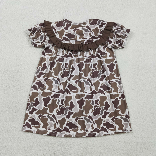 Embroidery Daddy's Girls Southern Brown Camo Ruffle Knee Length Dresses