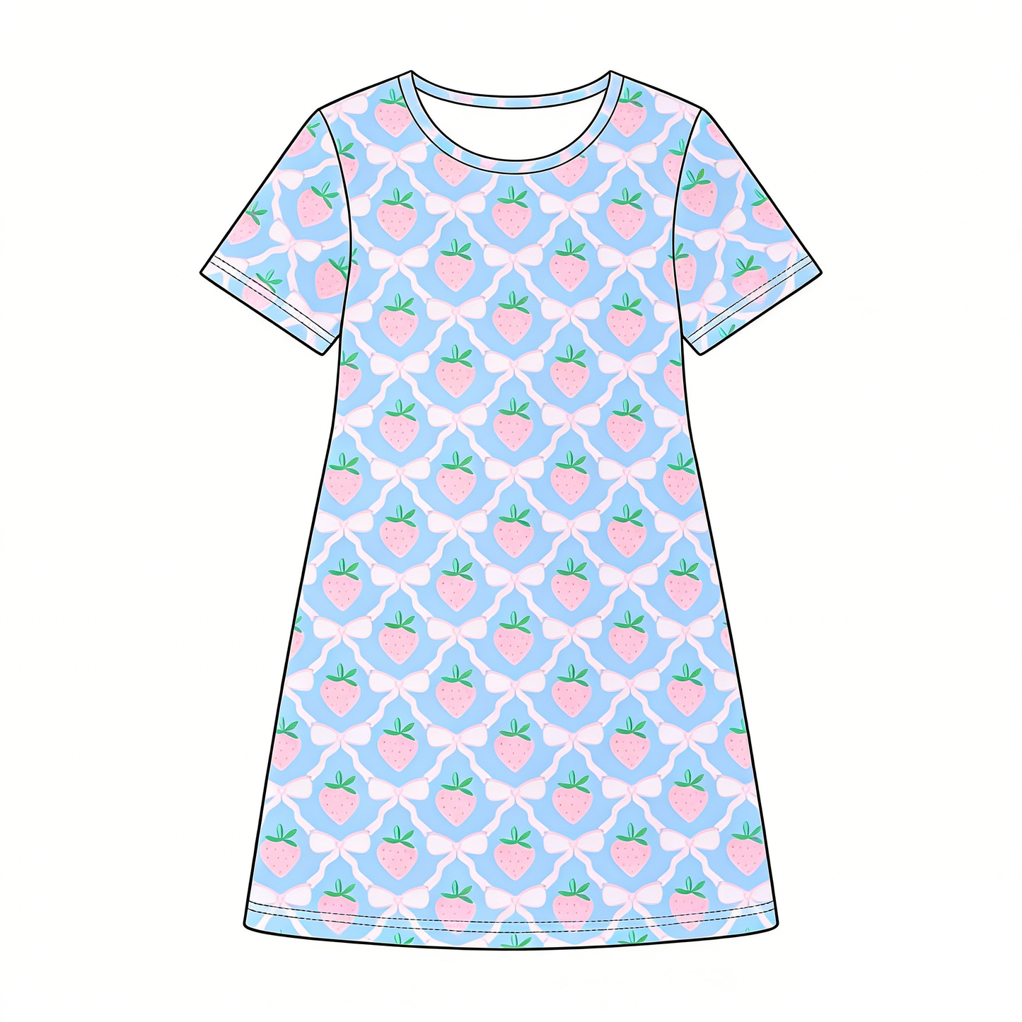 Baby Girls Short Sleeve Pink Bows Strawberry Checked Knee Length Dresses