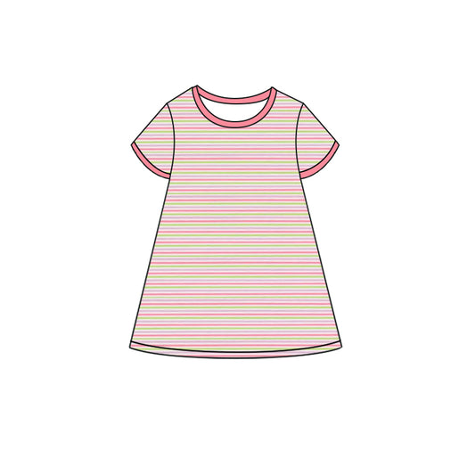 Baby Girls Short Sleeve Pink Stripe Knee Length Dresses