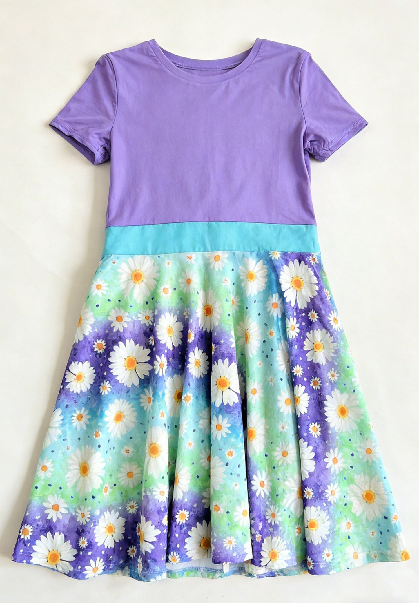 Baby Girls Purple Short Sleeve Daisy Flowers Knee Length Dresses Preorder
