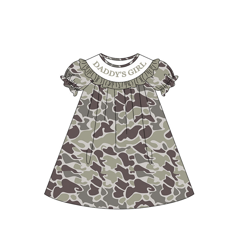 Baby Girls Southern Grey Camo Daddy's Girl Collar Knee Length Dresses Preorder